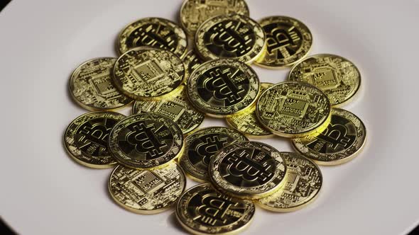 Rotating shot of Bitcoins