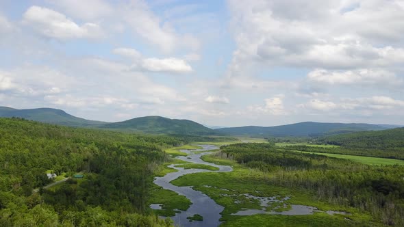 Aerial push of the of the Nulhegan River Bog.