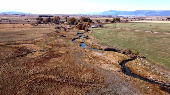 Aerial drone flight of rural Utah farmland.