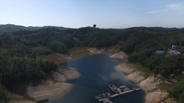 Aerial View Of Ancient Ship At Andong Dam In South Korea