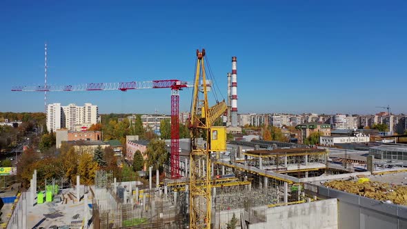 Construction site with a bird's eye in a megacity.