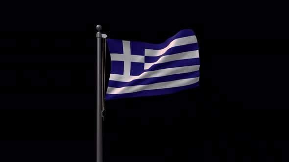 Greece Flag On Flagpole With Alpha Channel  4K