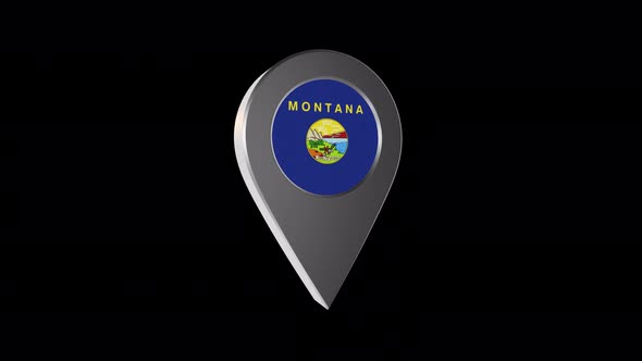 3d Animation Map Navigation Pointer With Montana Flag With Alpha Channel  - 4K