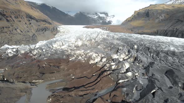 Slow Cinematic Flyover of a Glacier in Iceland.