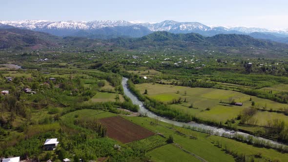 Green Gardens And Snowy Mountains