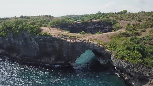 Bali, Indonesia, aerial view of Broken Beach in Nusa Penida Island.