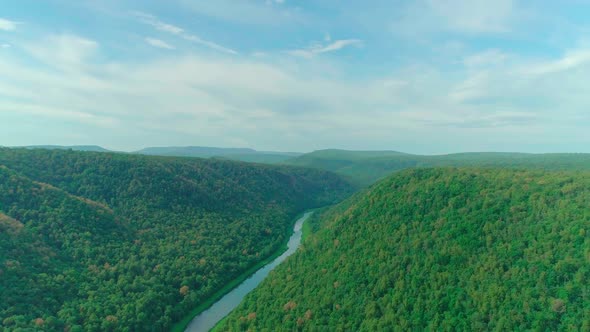 Aerial Video of Clouds Mountains Forest and Mountain River