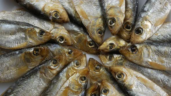 Smoked Baltic sprat, whitebait. are small fish salted