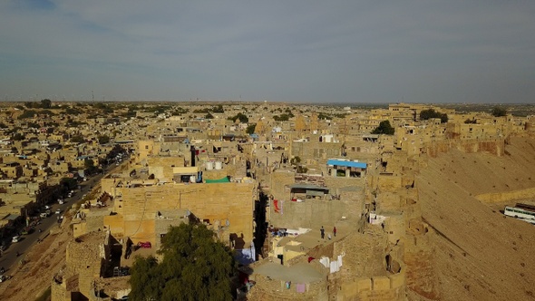 Jaisalmer city of India. Aerial, ancient.