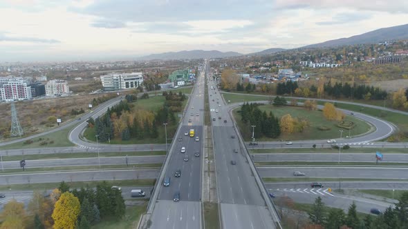 Aerial View of City Traffic in Sofia, Bulgaria. Boyana Ring Road, Bypass Road Highway with Busy