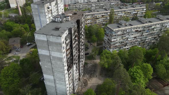 War in Ukraine  Burnt and Destroyed House in Kyiv