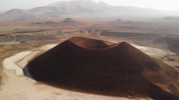 Space Ship Flying Over Canyon Valleys of Red Planet Mars