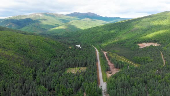 4K Drone Video (4X Speed dolly shot) of Mountains along Chena Hot Springs Road near Entrance of Reso