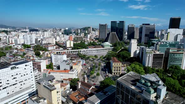 Panning wide view of downtown city of Rio de Janeiro Brazil. Tourism landmark.