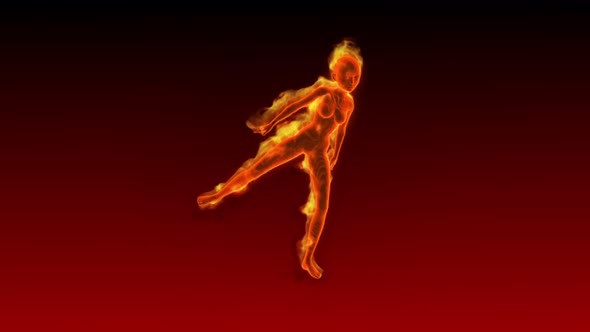 Fiery 3D Girl Hot Dance  Looped on Red