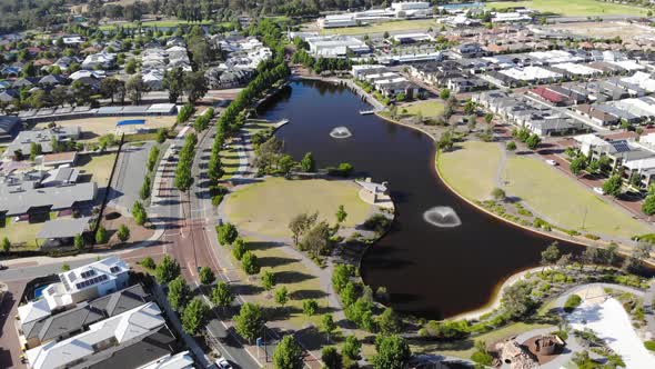 Aerial View of a Suburb with Lake