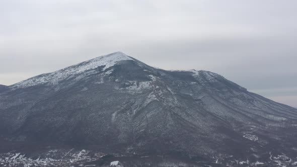 Rtanj mountain by winter and before sunset 4K drone footage