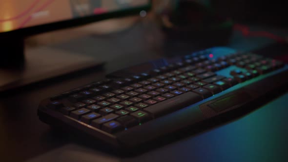 Close Up of Professional Keyboard with RGB Lighting