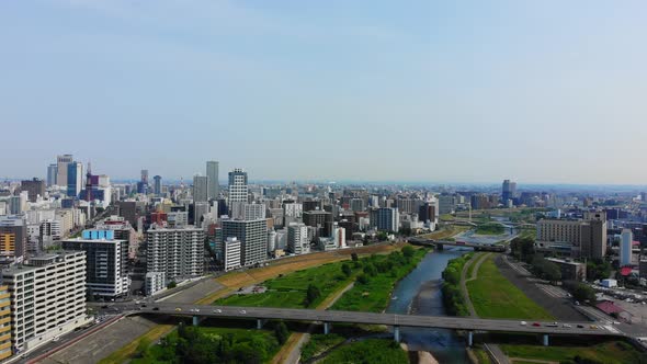 Toyohira river passing through Sapporo.