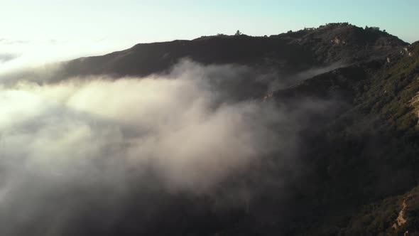 An Aerial Shot of the Topanga Canyon in Malibu in California as the Clouds Move Slowly through the H