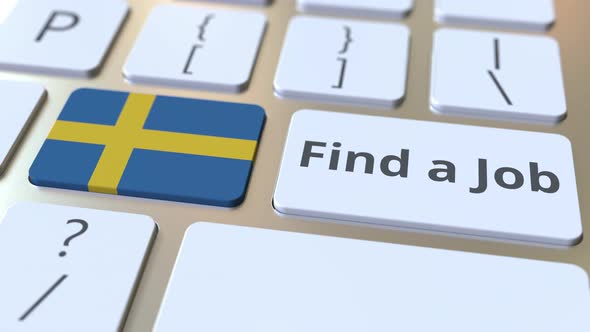 FIND A JOB Text and Flag of Sweden on Computer Keyboard
