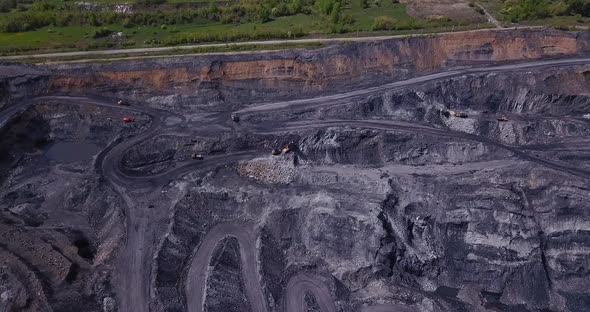 Aerial View of Coal Mining Area, Open-Pit Mine, Quarrying.