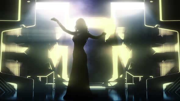 3D Animation  Silhouette belly Dancer In Lighting Stage