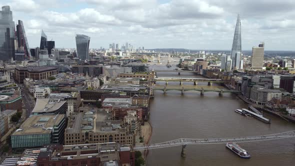 Drone View of the City of London Near the River Thames and Bankside