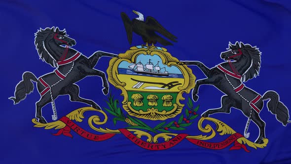Flag of Pennsylvania State Region of the United States Waving at Wind