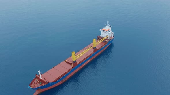 Aerial View. Cargo Ship on the Open Sea.