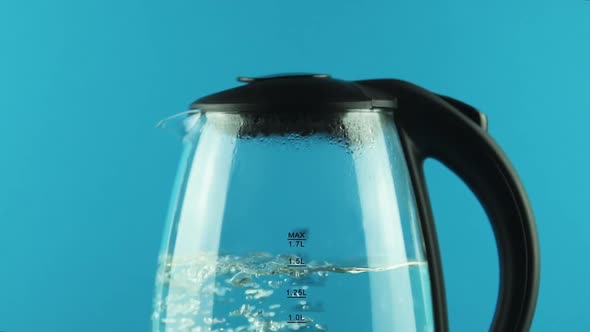 An Electric Kettle with Transparent Walls. Process of Boiling. Measuring Scale