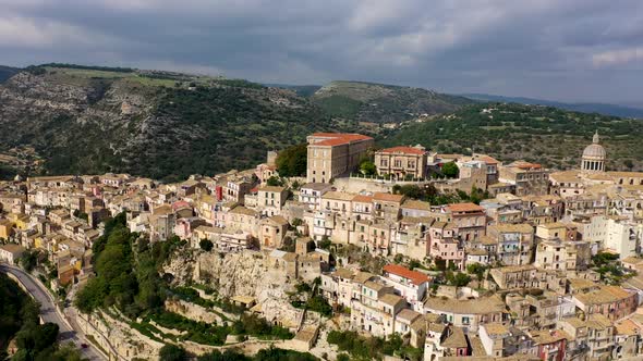 Bird's-eye View of the City of Ragusa. Island of Sicily Italy