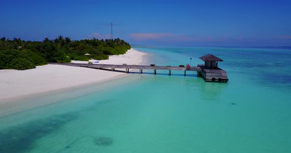 Natural overhead abstract shot of a sandy white paradise beach and aqua blue ocean background