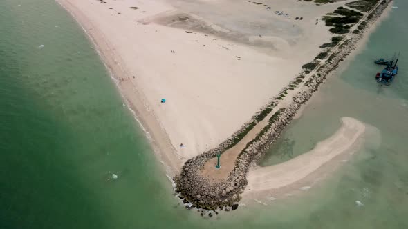 Aerial asending view of lighthouse in Yucatan Mexico