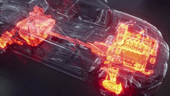 Transparent Car with Engine in Laboratory alt