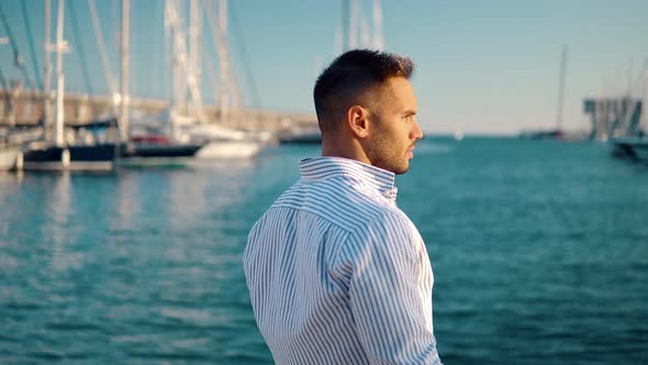 Young Rich Man at Yacht Club. Businessman Is Relaxing