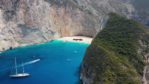 View of Navagio beach, Zakynthos Island, Greece. Aerial landscape.