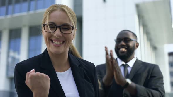 Excited Businesswoman Celebrating Successful Startup, Personal and Career Growth
