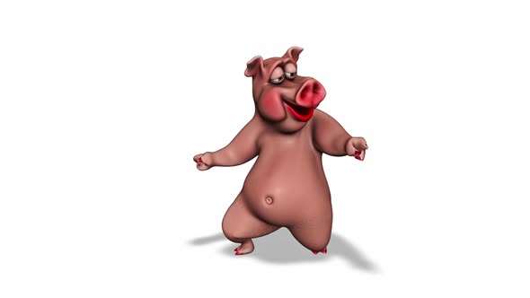 Cartoon 3D Pig Dance  Looped on White