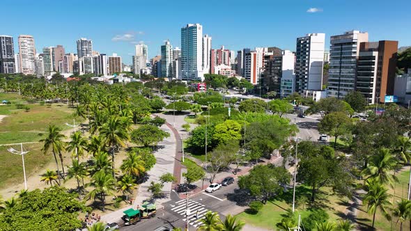 Aerial cityscape of downtown Vitoria Espirito Santo Brazil.