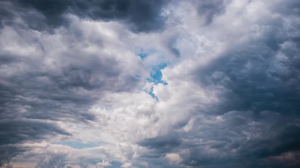 Timelapse of Gray Cumulus Clouds Moves in Blue Dramatic Sky Cirrus Cloud Space