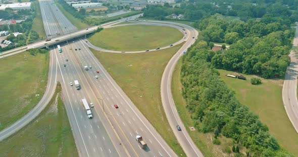 Highway US Interstate 70 Through the Scioto Woods Columbus Ohio USA of Aerial View