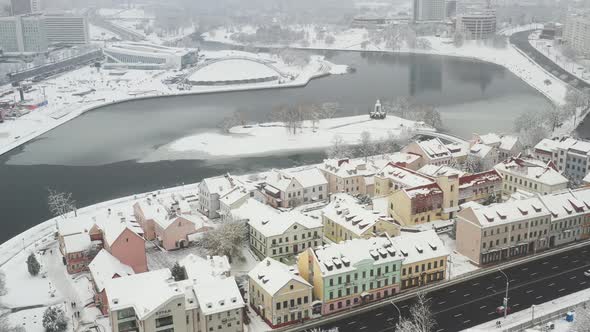 Snowcovered City Center of Minsk From a Height