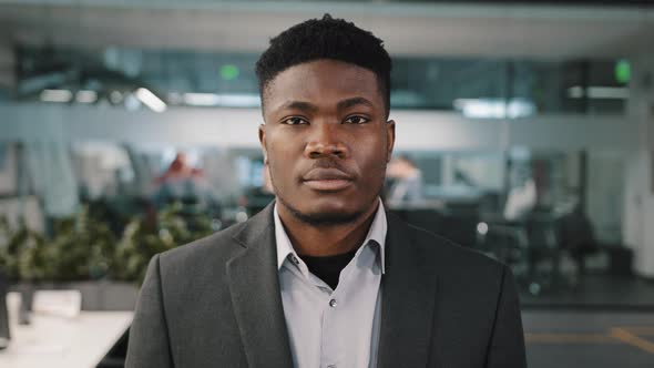 Close Up Portrait African American Young Businessman Entrepreneur Investor Confident Male Face