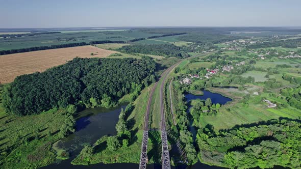 Aerial View of Railway Bridge Over the River