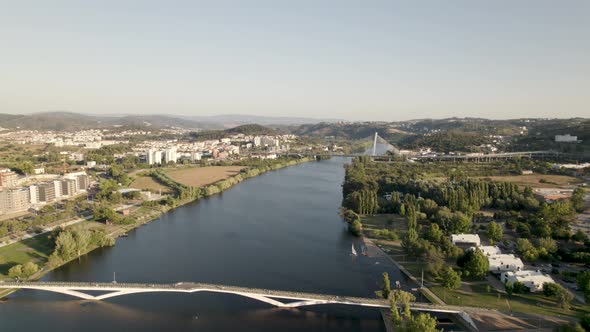 Beautiful landscape Mondego river with famous bridges, Aerial Views - Coimbra