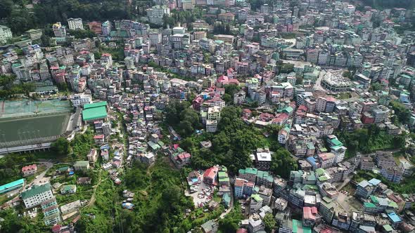 City of Gangtok in Sikkim India seen from the sky