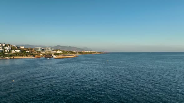 Blue texture of the sea aerial view 4 K Turkey Alanya