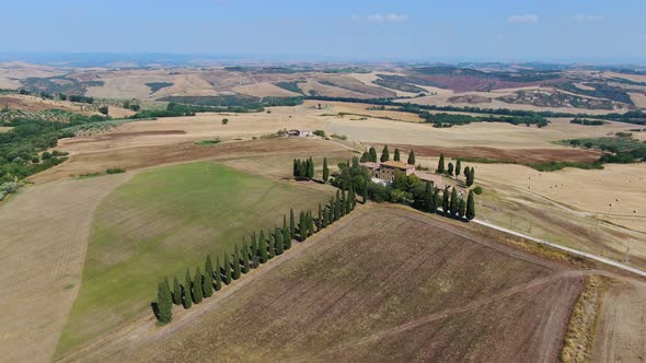 Aerial view of Gladiator house in Tuscany, Italy, Europe