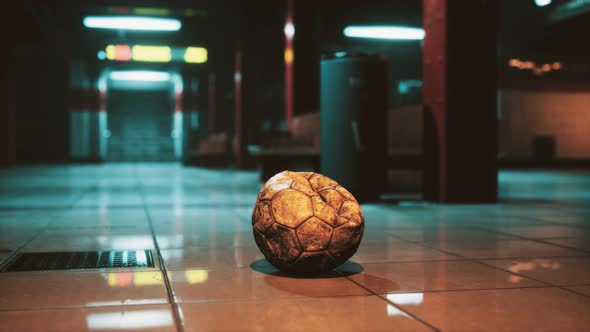 Old Soccer Ball in Empty Subway alt